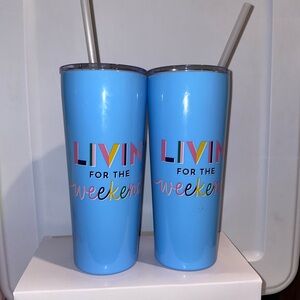 Blue Tumbler Set - Livin for the Weekend with Straws